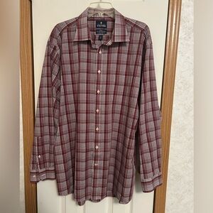 Stafford Men's Casual Red and White Plaid Shirt Size 18 36-37